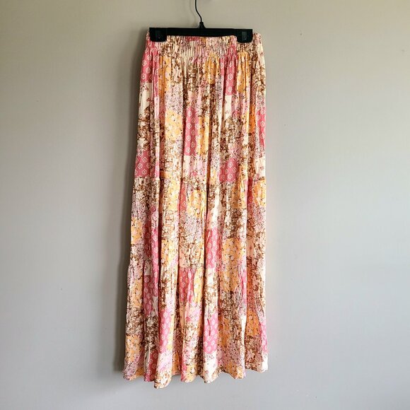 Wild Sky three-tiered maxi summer boho floral skirt with slit on a side. - Picture 2 of 11